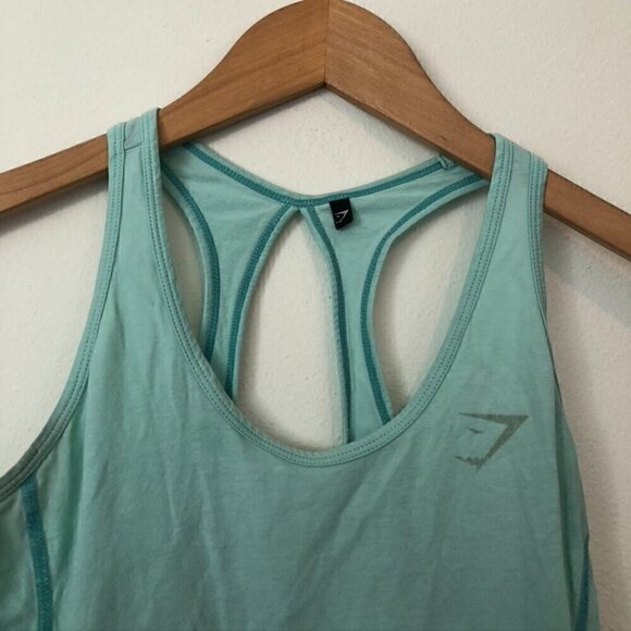 GYMSHARK Pastel Aqua Blue Sleeveless Racerback Cutout Semi Sheer Tank Top sz XS - Picture 2 of 7